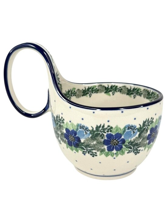Ceramika Artystyczna Other - Boleslawiec Ceramika Art Polish Pottery Bowl With Loop Handle Blue Floral Soup